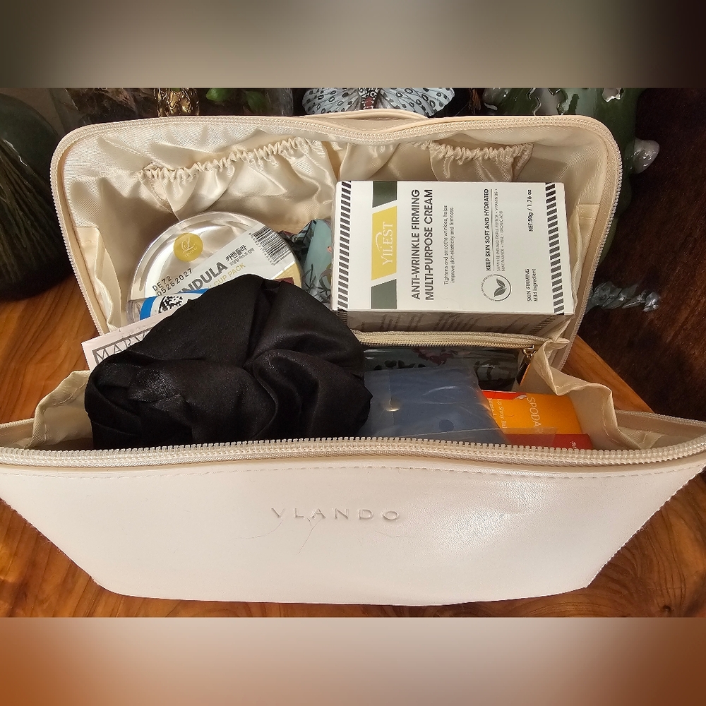 Vlando Cream Cosmetic Organizer-Filled